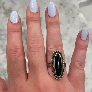 Vintage 925 sterling silver onyx ring size 7